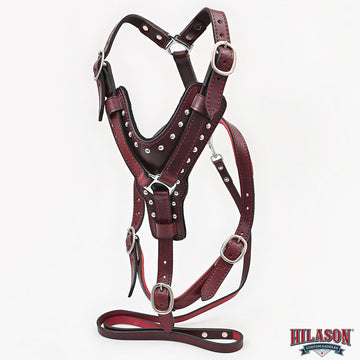 Large Leather Dog Harness Mahogany Genuine With Matching Leash Hilason